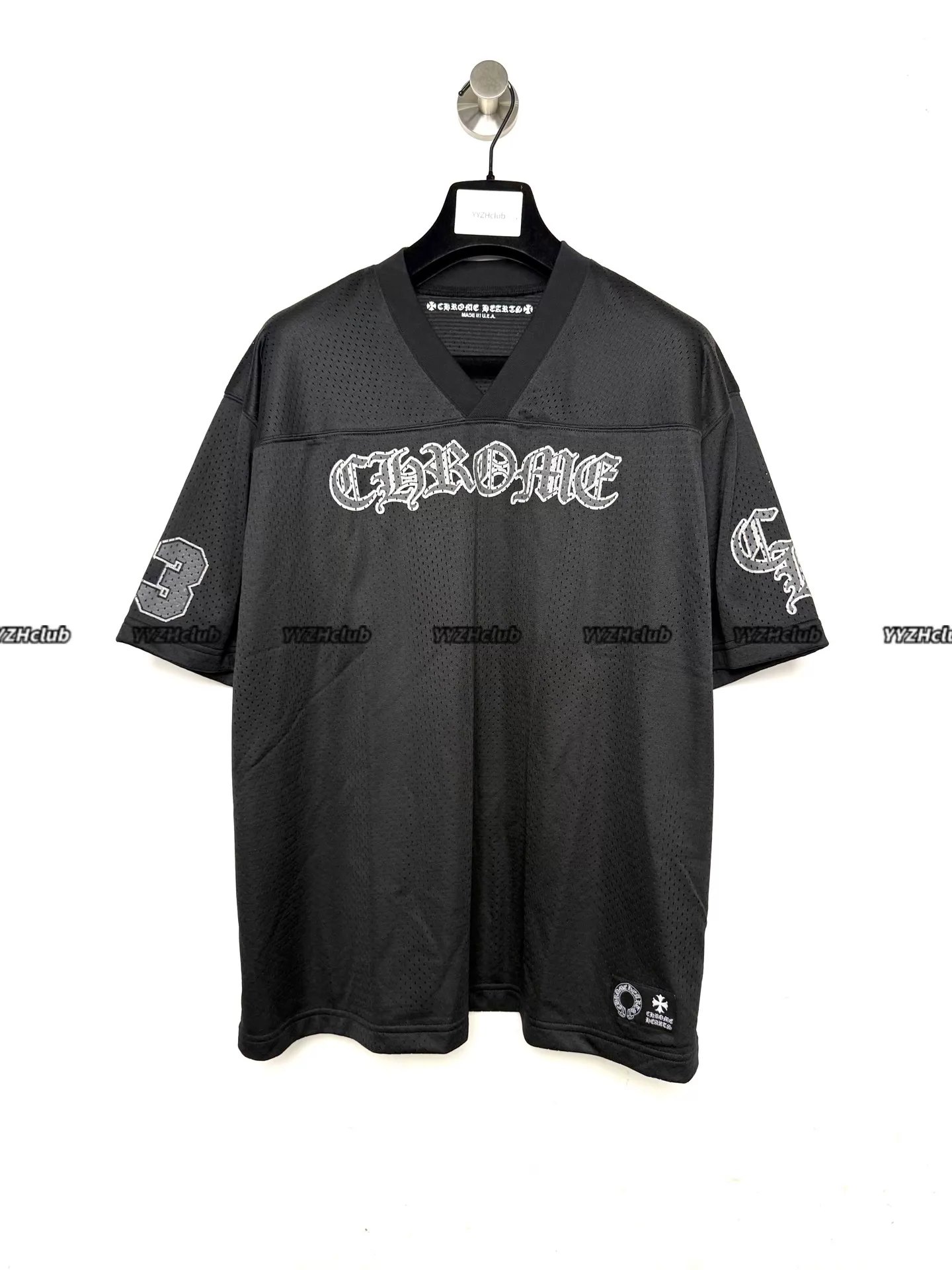 Chrome Hearts Black Hockey Jersey Mesh Sports Fabric V-Neck Short-Sleeve T-Shirt