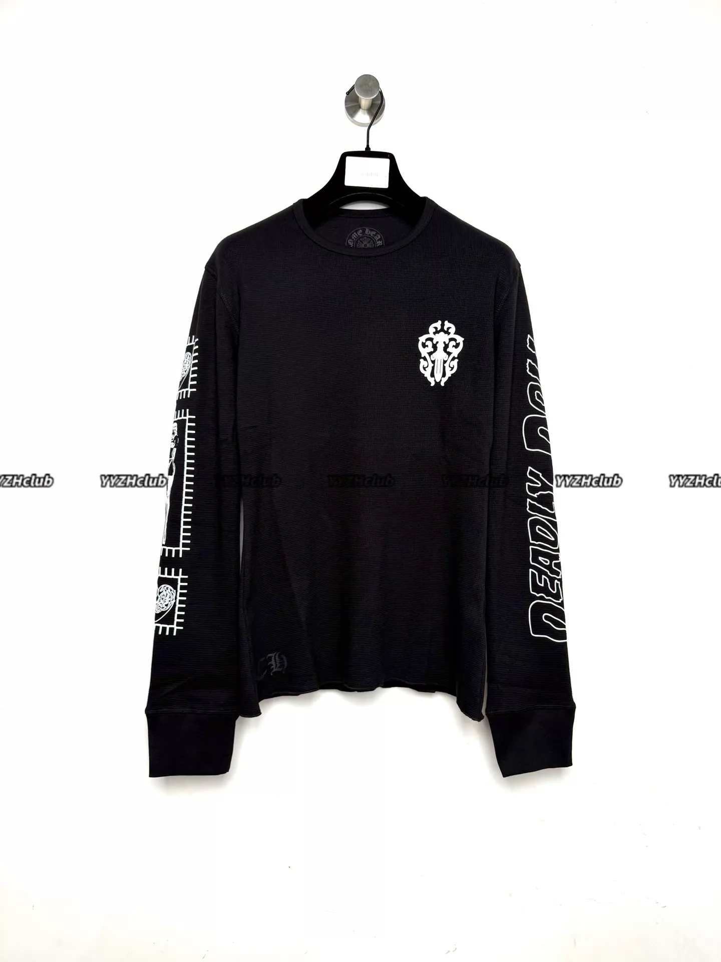 Chrome Hearts Sword and Vine Goddess Print Black Waffle Long Sleeve