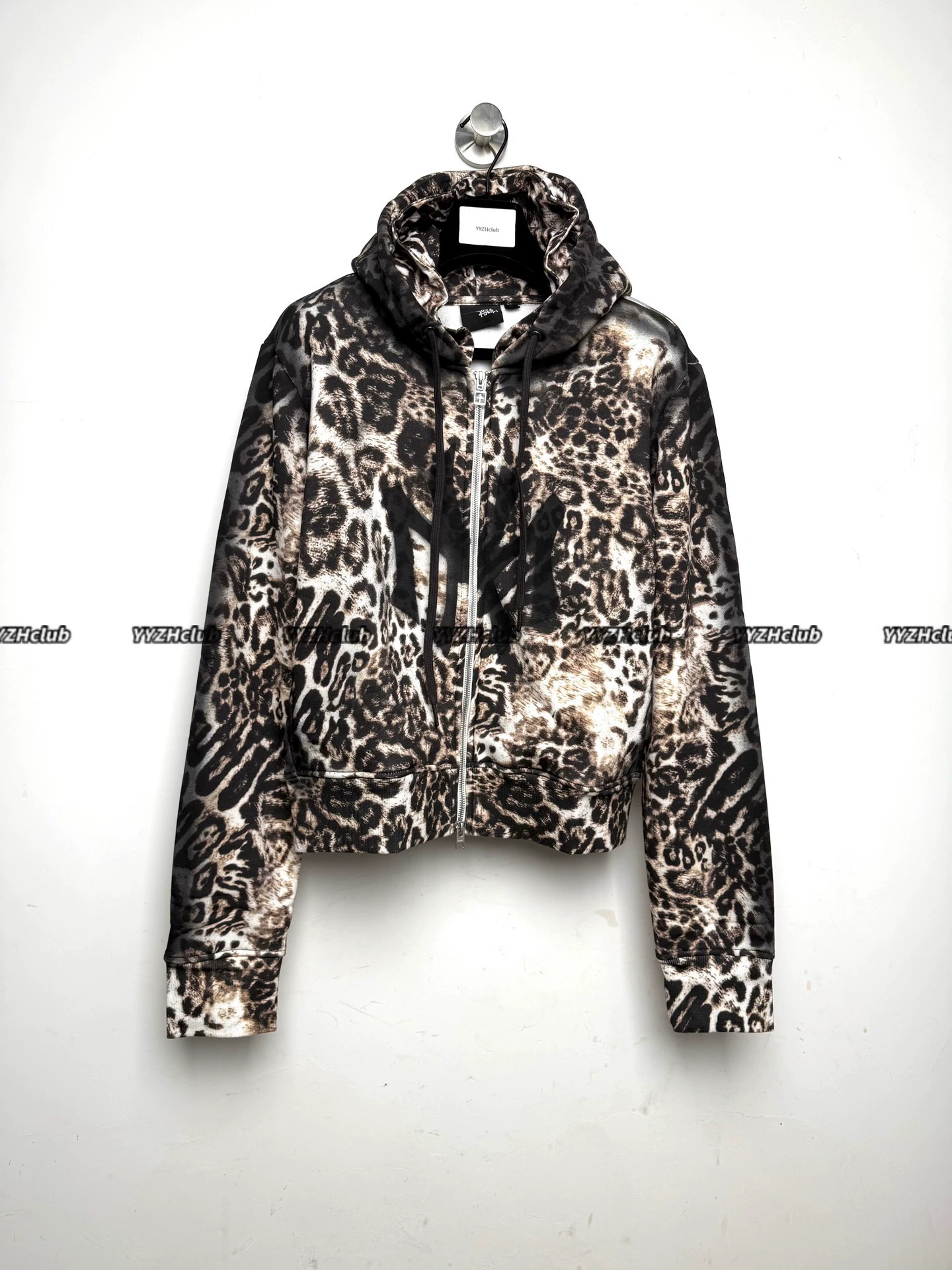 Mowalola Leopard Print Zip-Up Hooded Jacket, Digital Direct Injection, Fleece-Lined Double Hood Design, Boxy Cropped Sweatshirt