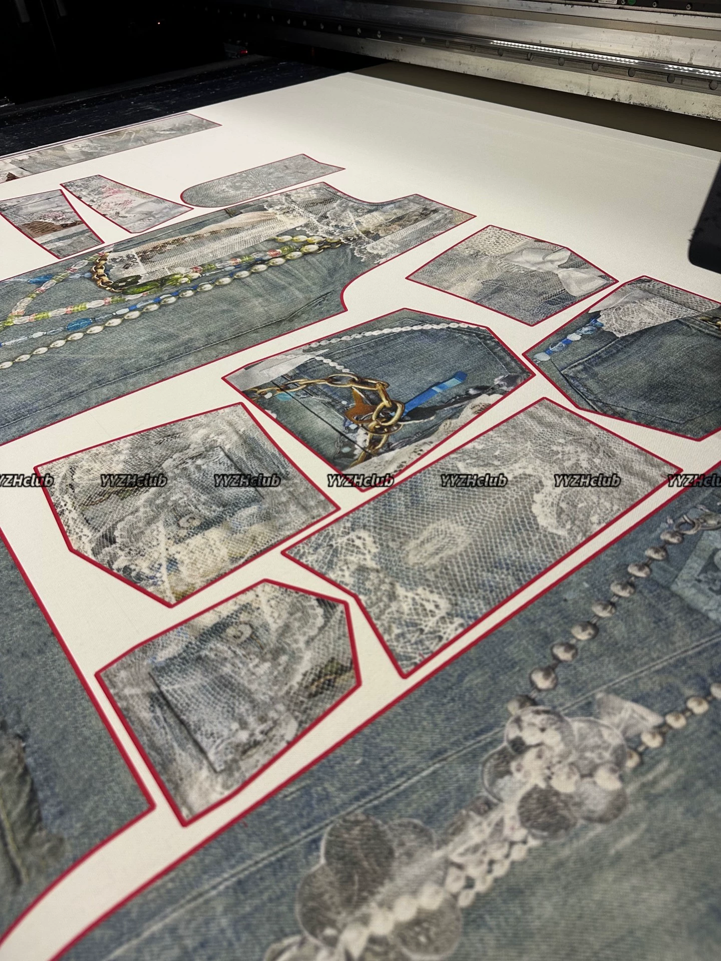 Alternative view of Acne 1981 FW25 Lace Pearl Chain Jeans, 3D Printed Loose Fit Low-Rise Wide Leg Jeans
