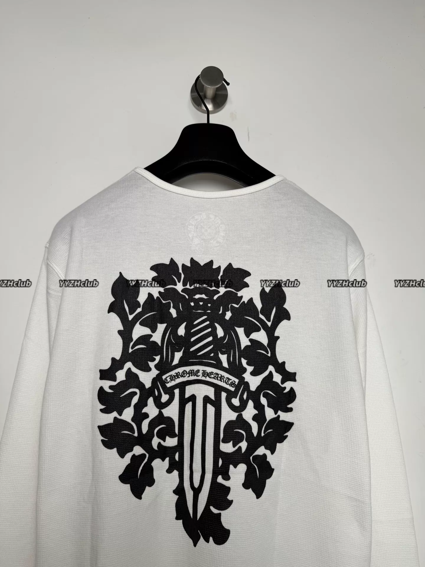 Alternative view of Chrome Hearts Ss25 New Arrival White Thin Waffle Knit Long-Sleeve Pants with Sword and Vine Print