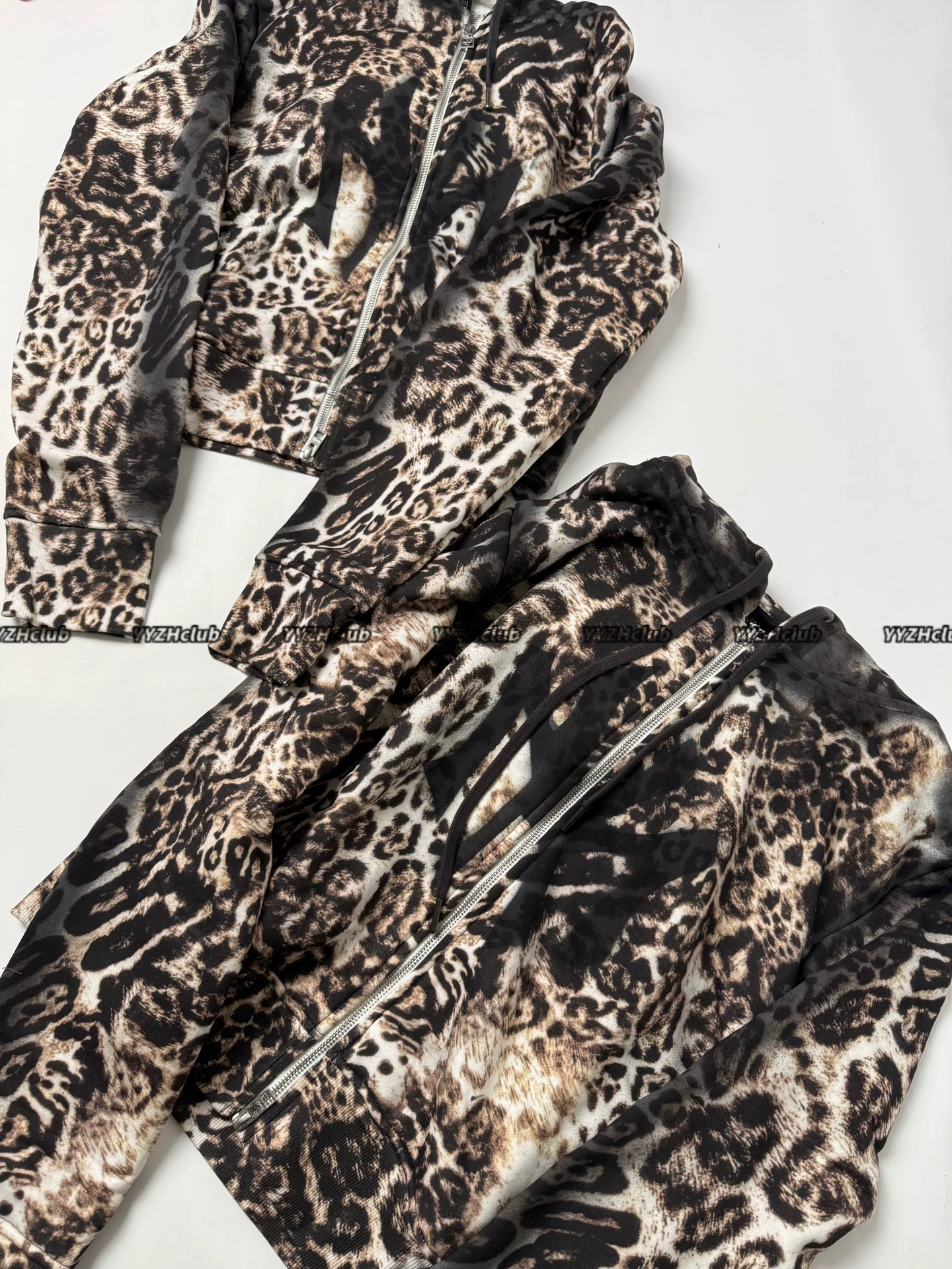 Alternative view of Mowalola Leopard Print Zip-Up Hooded Jacket, Digital Direct Injection, Fleece-Lined Double Hood Design, Boxy Cropped Sweatshirt
