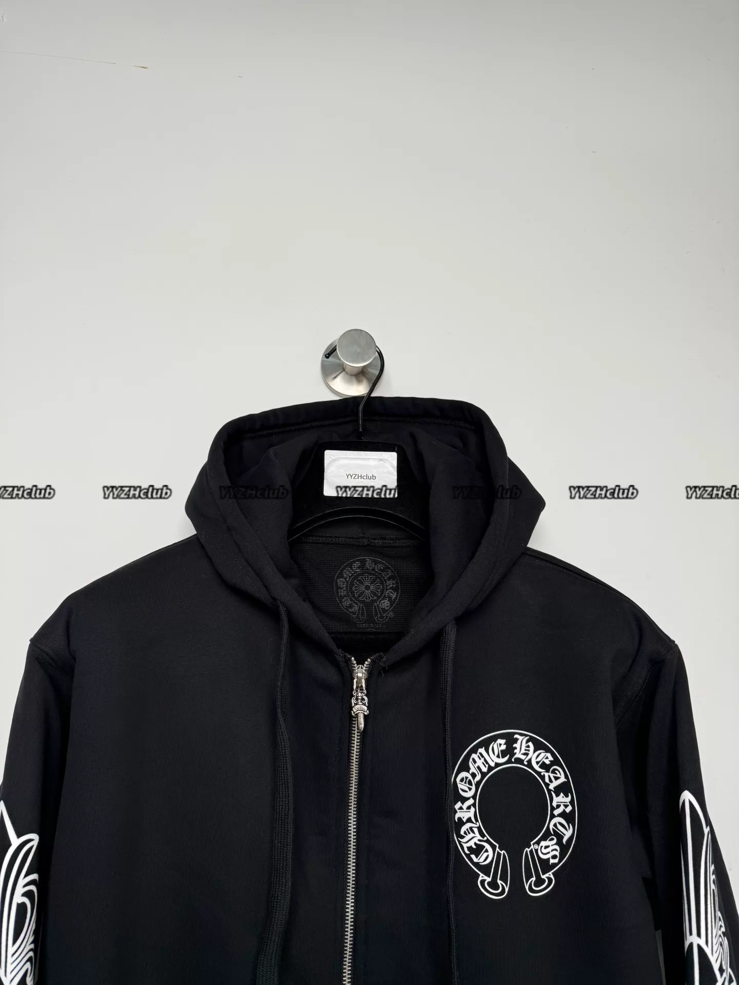 Alternative view of Chrome Hearts Horseshoe Logo Print Black Hooded Zip-Up Jacket/Sweatshirt