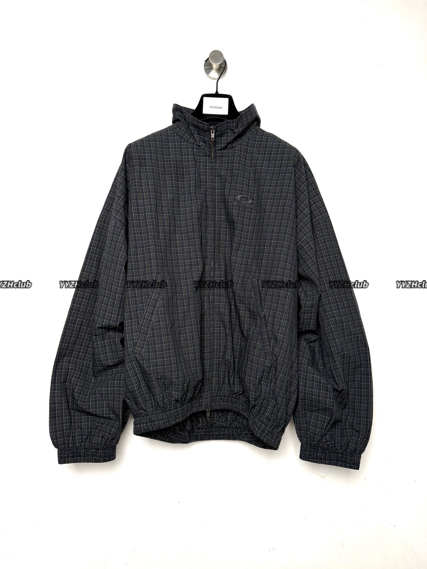 新Ba ss26 loop sportsicon boxy style loop embroidered dark green plaid zip-up jacket