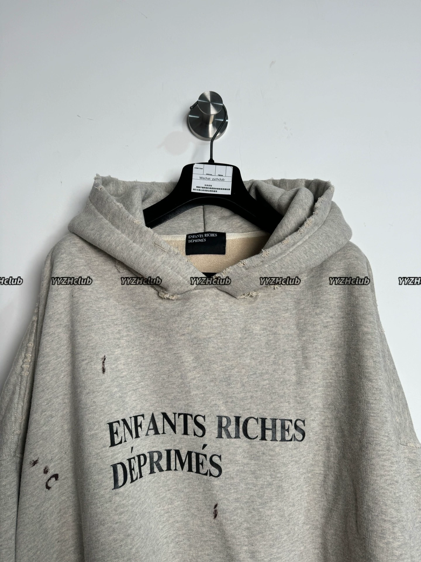Alternative view of ERD Melancholy Rich Second Generation Ss24 Grey Sweatshirt with Heather Gray Slogan Destructive Splatter and Fleece Trim
