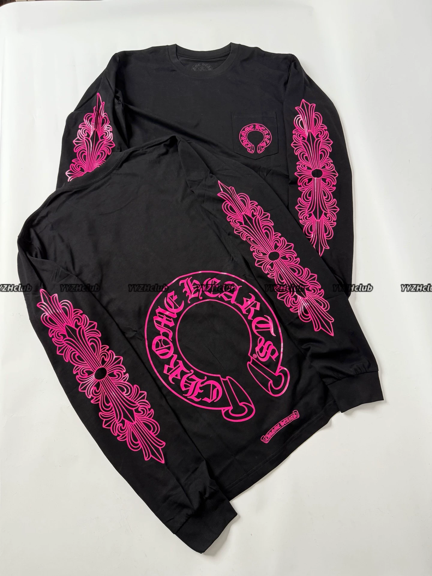 Alternative view of Chrome Hearts Black & Pink Long-Sleeve with Horseshoe Print and Kirin Arm Sleeves