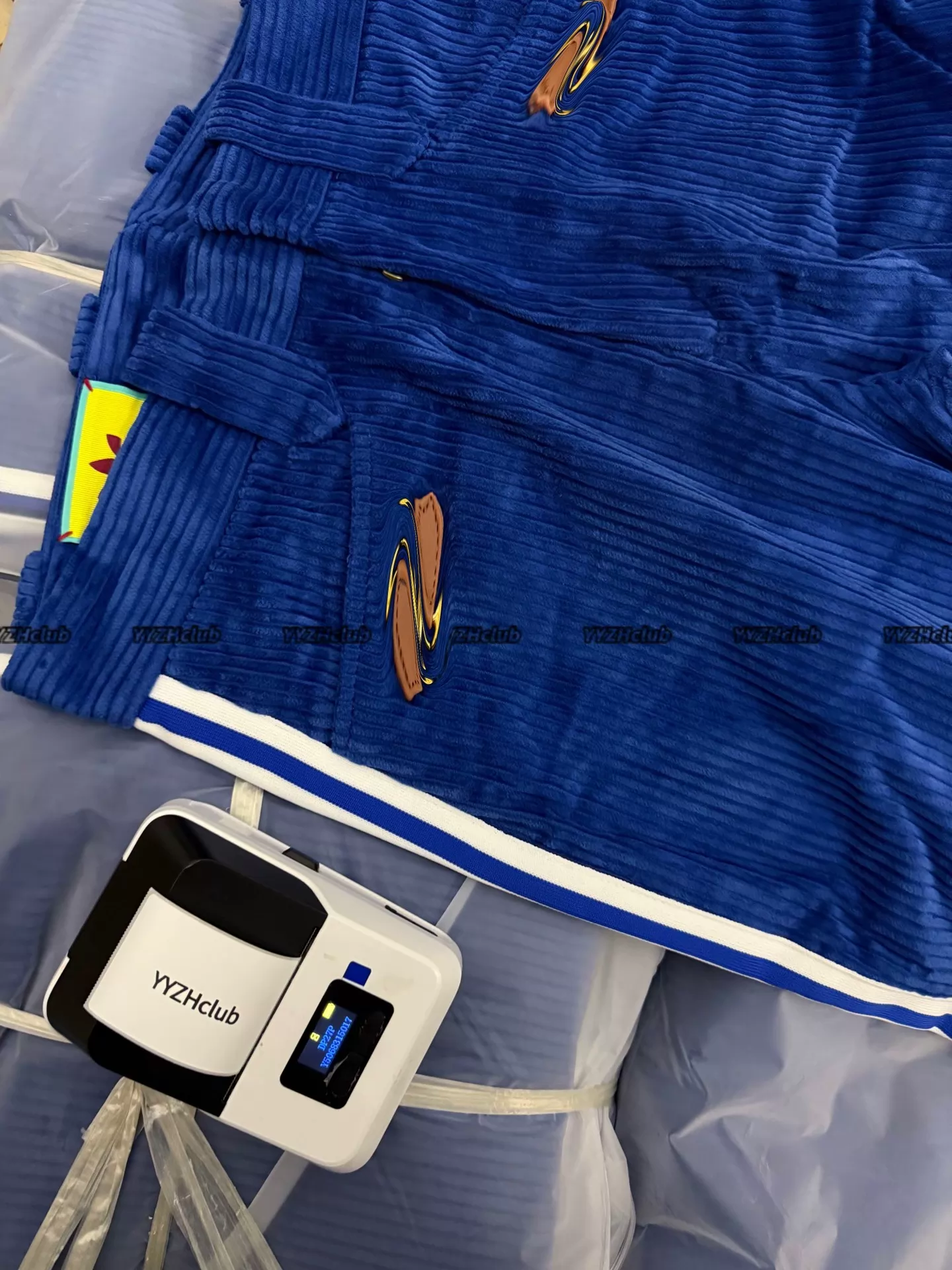 Alternative view of YYZHclub Saddle Buckle Collaboration - Royal Blue Corduroy Pants with Saddle Buckle, Lock, Striped Straight Leg, Sweatpants