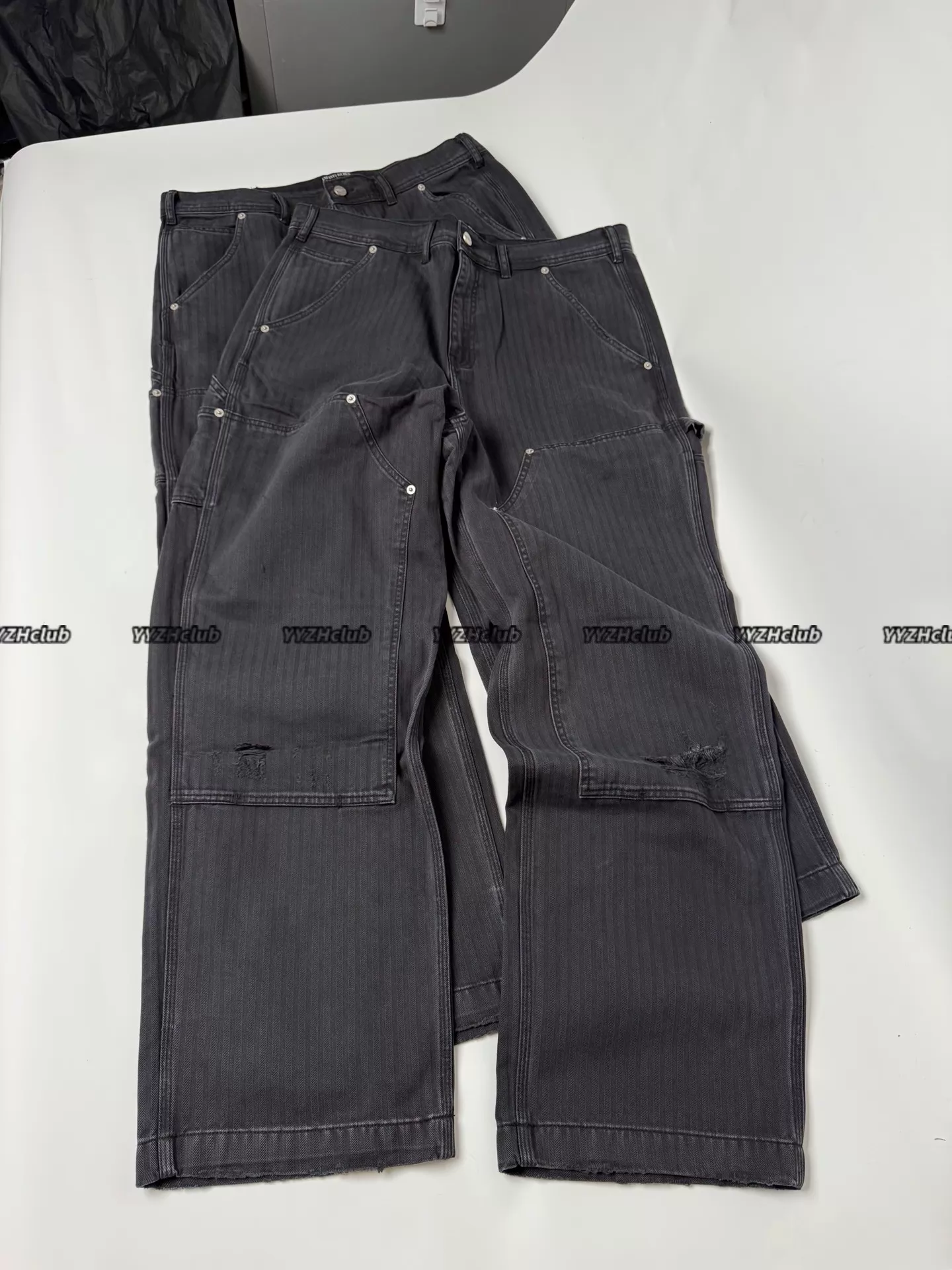erd melancholic rich second generation ss25 striped double knee rivets distressed washed logging pants