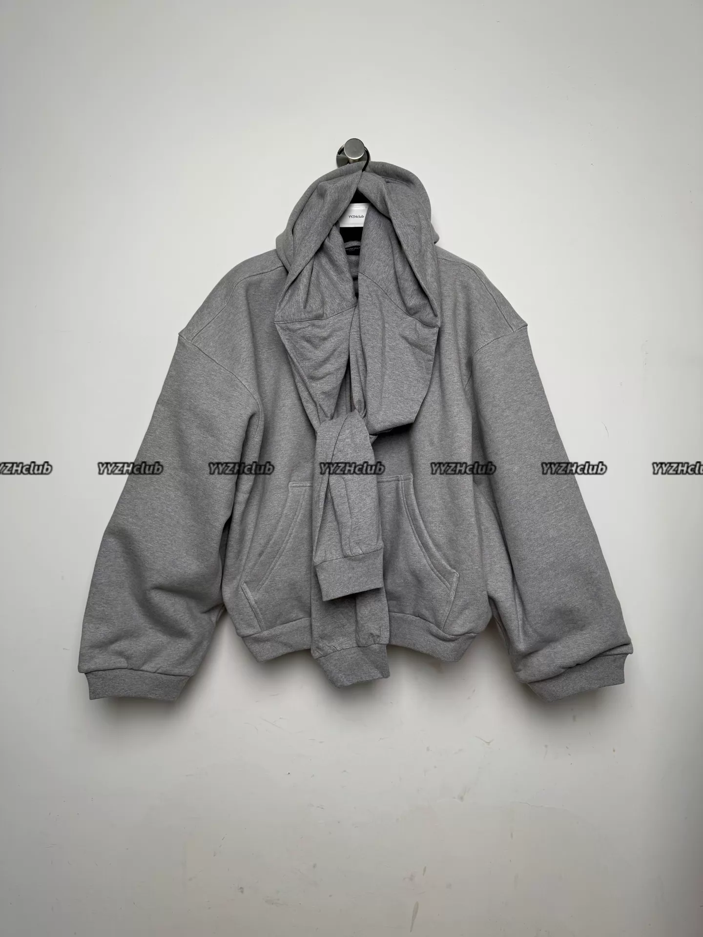 (5 catties) Ba 24fall Grey Four-Sleeve High Weight Zipper Double Hooded Sweatshirt