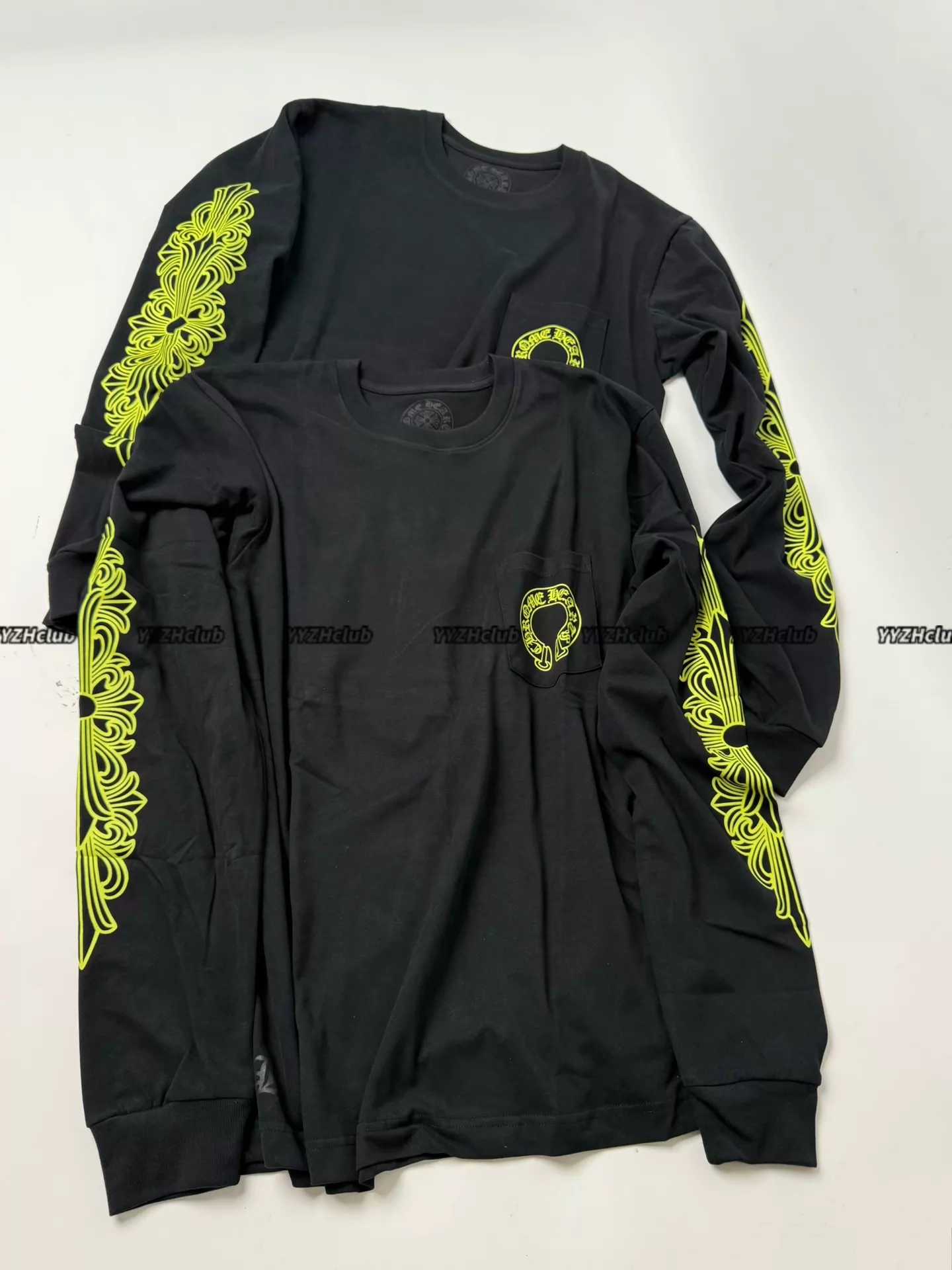 Chrome Hearts 2026 New Fluorescent Yellow Kirin Arm Sleeve with Horseshoe Print Long Sleeve