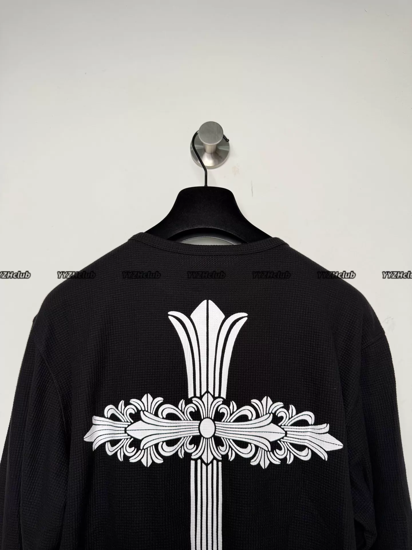 Alternative view of Chrome Hearts Ss/25 New Arrival - Black Waffle Long-Sleeve with Sanskrit and Large Cross Print on Both Arms