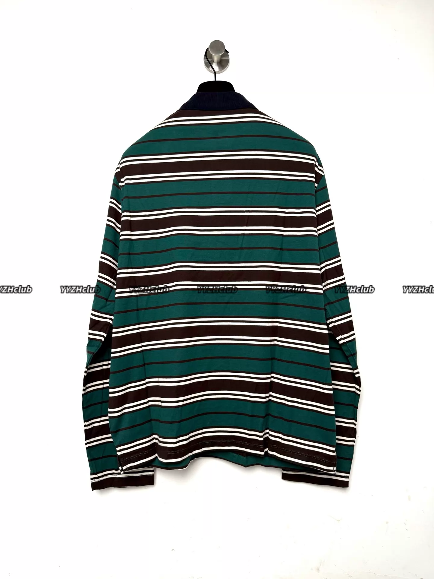 Alternative view of PRA 25SS Green Striped Embroidered Long-Sleeve Polo ShirtT-Shirt