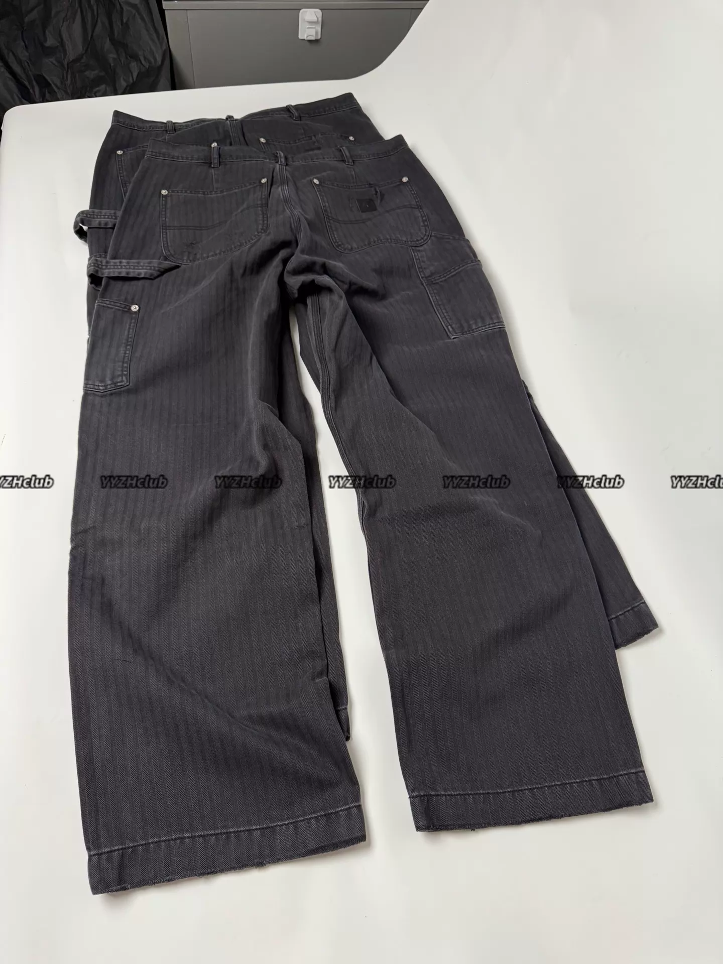 Alternative view of erd melancholic rich second generation ss25 striped double knee rivets distressed washed logging pants