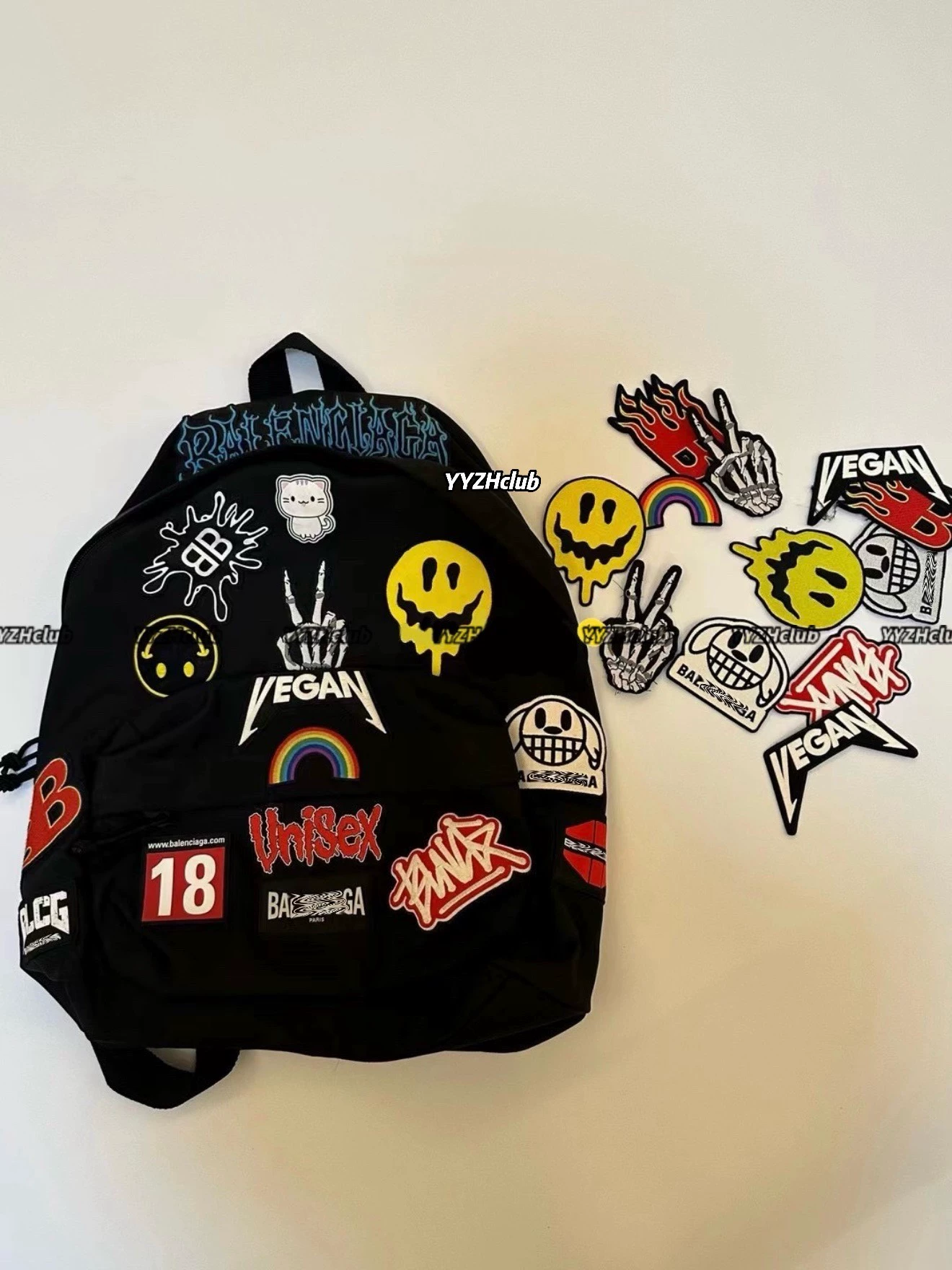 Ba 21ss Runway Collection Oversized Series Embroidered Patchwork, Graffiti Gamer, Scissor Hand, Parody Backpack